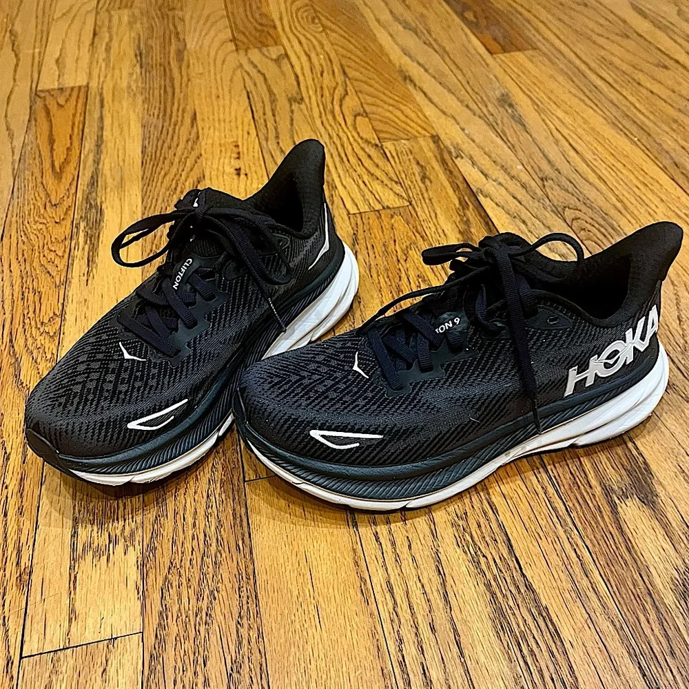 HOKA One One Clifton 9 Sneakers in Black and White - Picture 8 of 16